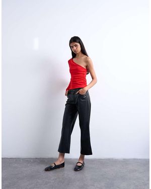 TOPSHOP Pantalones Capri Negros De Cuero Sintético De -Azul - Rojo