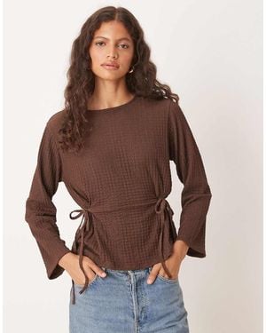 ASOS Textured Tie Detail Long Sleeve Tee - Brown