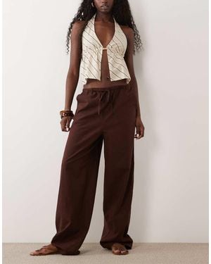 ASOS Broek Met Linnenlook En Elastische Taille - Bruin