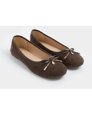 Long Tall Sally Faux Suede Ballerina Court Shoes - Brown