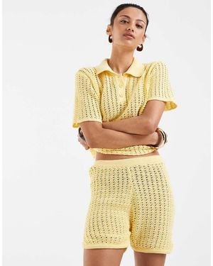 ASOS Knitted Crochet Micro Short Co-ord - Yellow