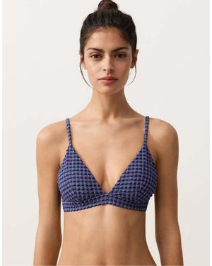 Oysho Gingham Triangle Bikini Top - Blue