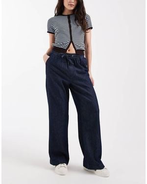 New Look Wide Leg Chambray Denim Trousers - Blue