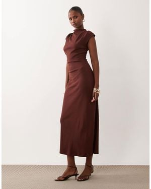 ASOS Ruched Side Rib Midi Dress - Brown