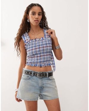 Collusion Shirred Check Cami Top - Blue