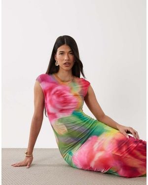 AFRM Mylo Printed Mesh Cap Sleeve Maxi Dress - Pink