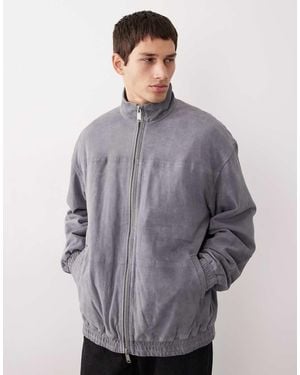 ASOS COLLECTIVE Oversized Suede Track Jacket - Grey