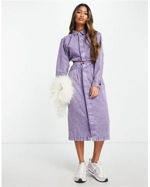 WÅVEN Cut Out Detail Denim Midi Dress - Purple