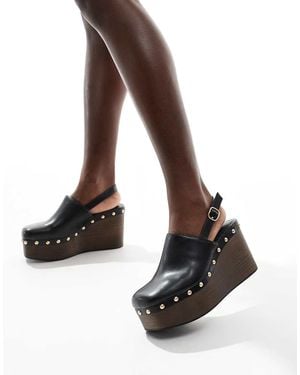 Stradivarius Faux Leather Wedges With Studs - Brown