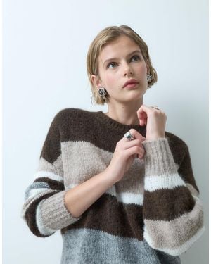 Jdy Pull en maille à rayures - Gris