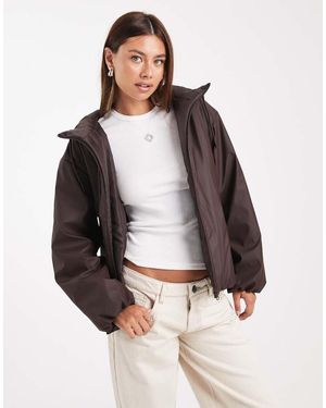 ASOS Giacca Bomber Impermeabile Color Cioccolato Gommata Con Cappuccio - Grigio