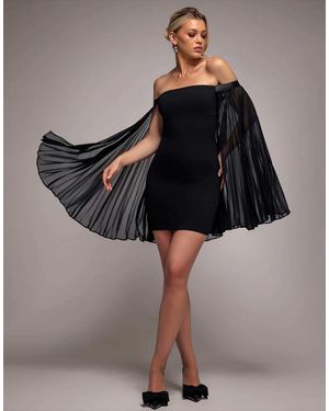 Goddiva Strapless Mini Dress With Pleated Chiffon Cape - Grey