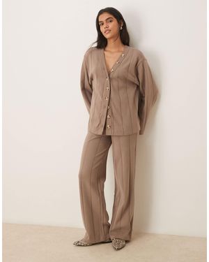 ASOS Supersoft Wide Rib Wide Leg Co-Ord Trouser - Natural