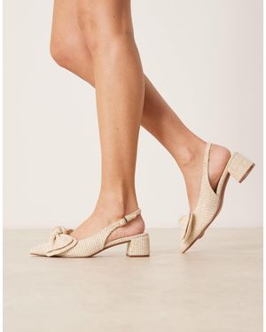 ASOS Wide Fit Symbol Bow Slingback Mid Block Heeled Shoes - Natural