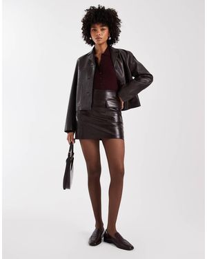New Look Cracked Faux Leather Mini Skirt - Brown