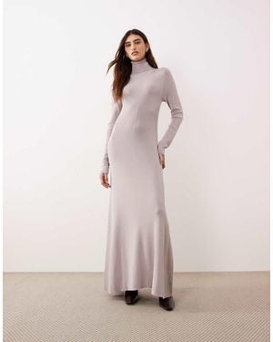 ARRANGE Compact Rib Knit High Neck Maxi Dress - Pink
