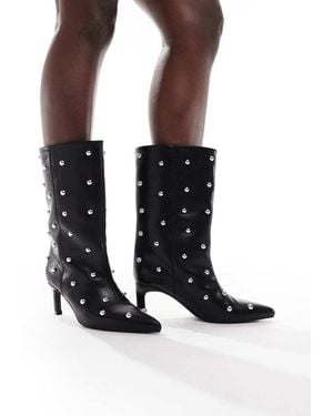 SEQWL Botas Negras Con Tachuelas Benz De - Negro