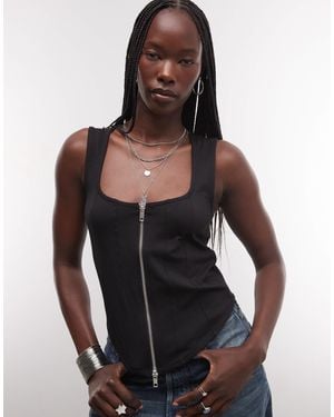 Weekday Square Neck Zip Through Corset Top - Black
