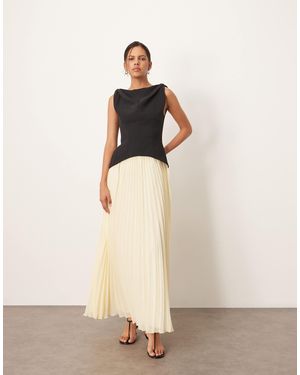 ARRANGE Twist Shoulder Pleat Skirt Hybrid Maxi Dress - Natural