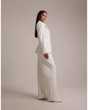 Wanderdoll Charlotte Bridal Turned Up Tailored Wide Leg Trousers Co-ord - Natural