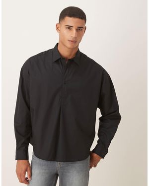 ASOS Oversized Overhead Poplin Shirt With Scoop Hem - Black