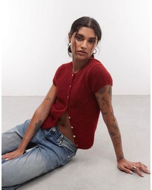 Monki Gilet en maille à manches courtes bordeaux - Rouge