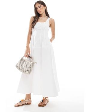 Vero Moda Cotton Poplin Midi Dress With Cinched - White