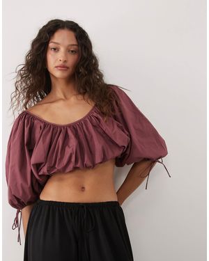 Mango – cropped-oberteil aus baumwollmix - Rot