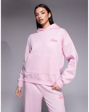 Kaiia Cotton Rich Puff Butterfly Print Back Graphic Oversized Hoodie Co-ord - Pink