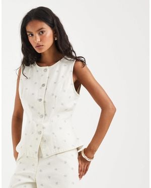 ONLY Denim Vest With Flower Print - White