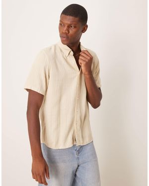 Abercrombie & Fitch Textured Linen Collar Detail Short Sleeve Shirt - Natural