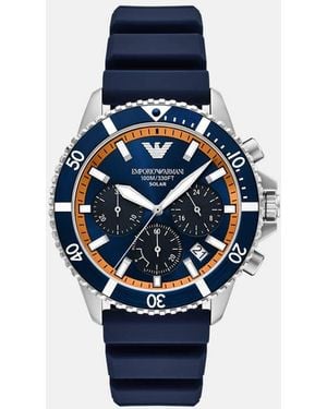 Emporio Armani World Explorer Solar-Powered Chronograph Silicone Watch - Blue
