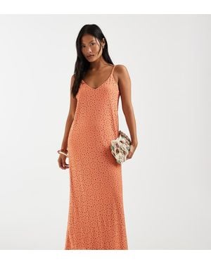 Vero Moda Jersey Floral Broderie Cami Midi Dress - Orange