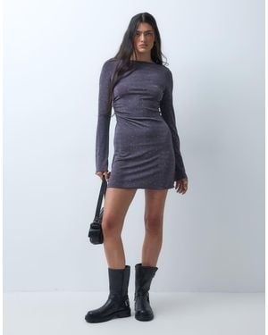 Monki Vestido Mini De Manga Larga Con Cuello Barco Y Tachuelas En - Azul