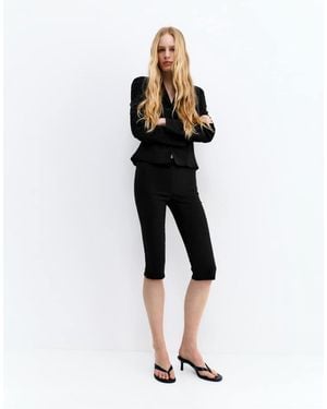 Pull&Bear Zip Capris Trousers - Black