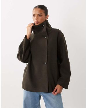 Gina Tricot Short High Funnel Neck Jacket With Wool - Black