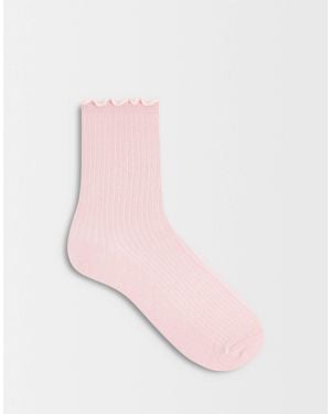 Pieces Ribbed Frill Socks - Pink