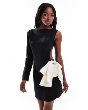 Aria Cove One Sleeve Contrast Bow Detail Mini Dress - Black