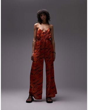 TOPSHOP Strappy Slinky Wide Leg Jumpsuit - Brown