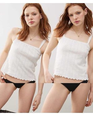 Monki Pack De 2 Tangas Negros Con Lazos Pequeños De Punto Pointelle Suave De - Blanco