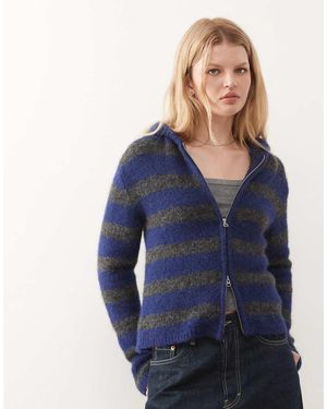 Weekday Sudadera A Rayas Grises Y Azules De Corte Slim Con Capucha De Punto De