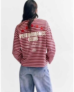 Pull&Bear Striped T-Shirt With Stars And Slogan - Red
