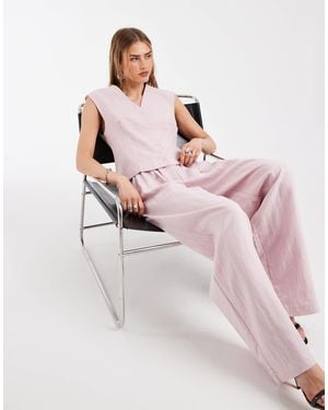 Object Linen Look Tailored Pleat Front Loose Fit Trouser Co-ord - Pink