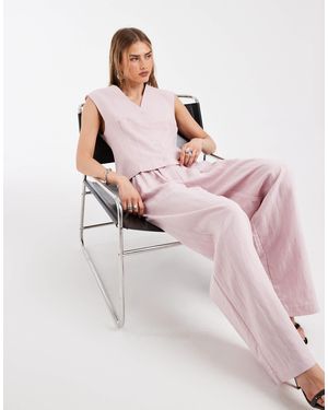 Object Pantalon ample d'ensemble ajusté aspect lin à pinces - rose pâle