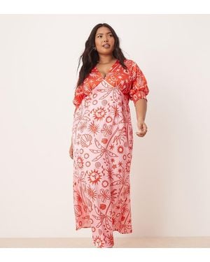 Never Fully Dressed Palm Print Contrast Midaxi Dress - Red