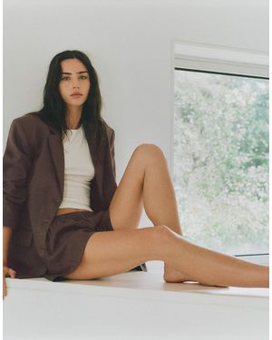 Pull&Bear Blazer ajusté 100 % lin taupe - Gris