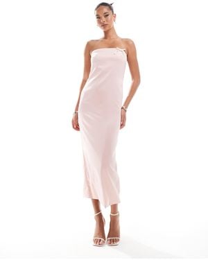 Kaiia Satin Bandeau Bow Detail Maxi Dress - Pink