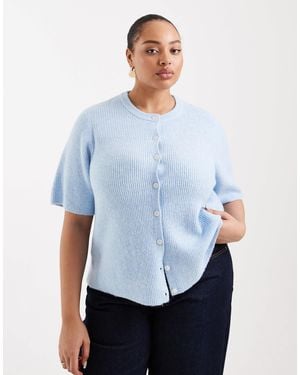 Pieces Plus Pieces Curve Soft Knit Short Sleeve Cardigan - Blue