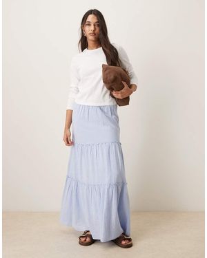 Aware High Waist Boho Tiered Maxi Skirt - Blue