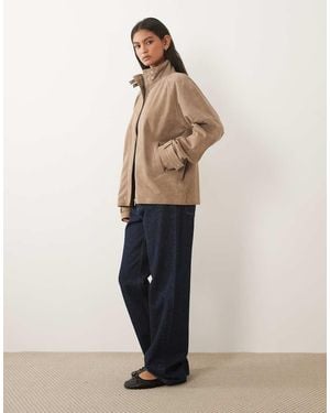 Barneys Originals Funnel Neck Real Suede Jacket - Natural